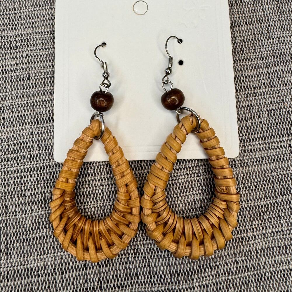 Brown Tear Drop Rattan Woven Earrings Teardrop Earrings Boho Accessories